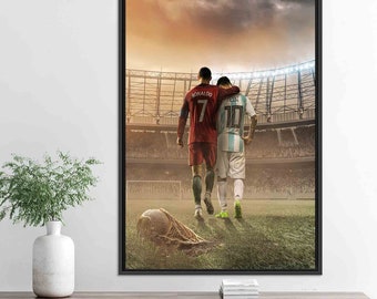 Ronaldo and Messi Wall Art, Soccer Legends Canvas, Football Stadium Print, Modern Sports Wall Decor, Gift for Soccer Fans