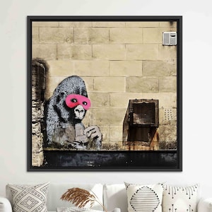 Banksy Gorilla in Pink Mask Art: Graffiti Canvas Print