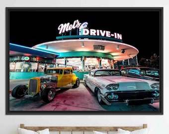 Mel’s Drive-In Canvas Print: Retro 50s Diner, Classic Car Wall Art