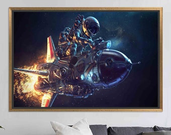 Personalized Astronaut Canvas Art: Space Wall Decor, Gold Frame