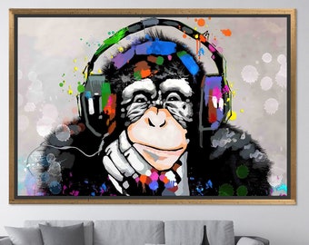 Colorful Monkey Glass Wall Art, Thinking Monkey Art Canvas, Animal Wall Hanging, Animal Glass Printing, Room Decor Art, Tempered Glass Art,