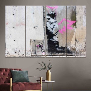 Banksy Glass Art, Painting Glass Wall, Banksy Boy Glass Printing, Home Decor Wall Art Decor, Banksy Street Wall Table, 3D Tempered Glass Art