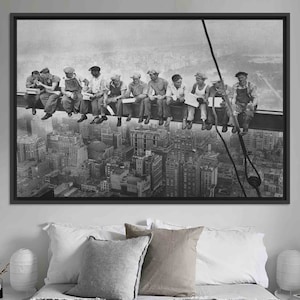 Lunch Atop a Skyscraper Wandkunst, Vintage Schwarzweiße Leinwand, Industrielle Dekoration, Bauarbeiter Wandkunst, Historischer NYC Druck