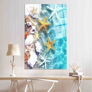 Tropical Sea View Tempered Glass Art: Ocean Landscape Wall Decor