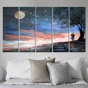 Couple Under Stars Landscape Tempered Glass Wall Art