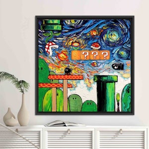 Van Gogh Mario World, Van Gogh Starry Sky, Gift for Him, Personalized Gift, Super Mario, Printable Wall Art, Wall Hangings, Bedroom Decor,