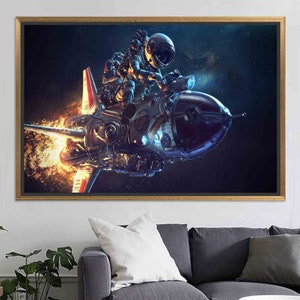 Personalized Astronaut Canvas Art: Space Wall Decor, Gold Frame