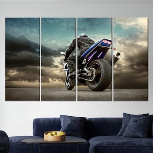 Glass Art Wall Decor, Cloudy Weather Canvas, Car Wall Hanging, Motorcycle Lover Gift Artwork, Contemporary Glass Wall, Street Artwork Canvas
