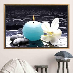 Zen Stone & Candle Canvas Print: Spa Decor Wall Art