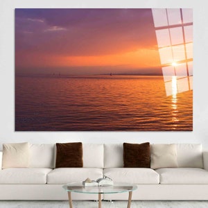 Seaside Coast View Tempered Glass, Wall Art Prints Canvas Print, Landscape Glass, Sunset 3D Canvas, Ocean View Artwork, Decor Glass Printing