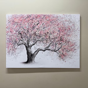 Personalized Gifts, Pink Tree Painting Print, Gift for Him, Canvas Wall Decor, Bedroom Decor, Canvas, Modern Tree Landscape Wall Decor,