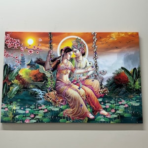 Personalized Gift, Canvas Art, Large Wall Art, Radha Krishna, Hindu Gift, Poster, Hindu Wall Decor, Gift for Him, Room Decor, Large Wall Art