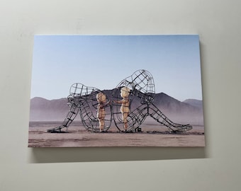 Two People Turning Their Backs On Each Other At Burning Man, Personalized Gifts, Black Framed Canvas, Wall Art, Tempered Glass Print,