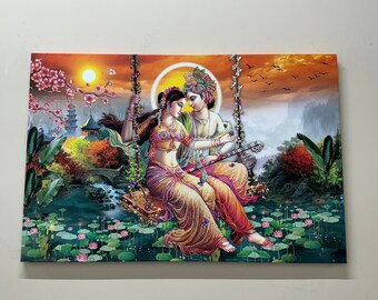 Personalized Gift, Canvas Art, Large Wall Art, Radha Krishna, Hindu Gift, Poster, Hindu Wall Decor, Gift for Him, Room Decor, Large Wall Art