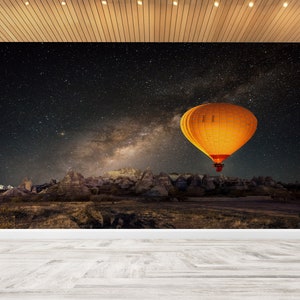 Abnehmbare Tapete, 3D Papierkunst, 3D Wandkunst, Geschenk für sie, Heißluftballon Cappadocia Poster, Stern bei Nacht Wanddekor,