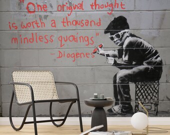 バンクシーのグラフィティ壁紙壁画：独創的な発想、剥がして貼るだけの