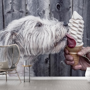 Dog Eating Ice Cream Removable Wallpaper: 3D Wall Art