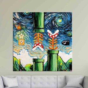 Wall Hangings, 3D Wall Art, Van Gogh Style Mario Painting, Wedding Decor, Personalized Gifts, Van Gogh Mario Art, Canvas Mario World, Canvas