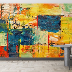 Tapete abziehen und aufkleben, Papier schneiden Kunst, Tapetenrand, Geschenk Tapete, Gelbe Malerei Wand Poster, Abstrakte Tapete, 3D Wandkunst