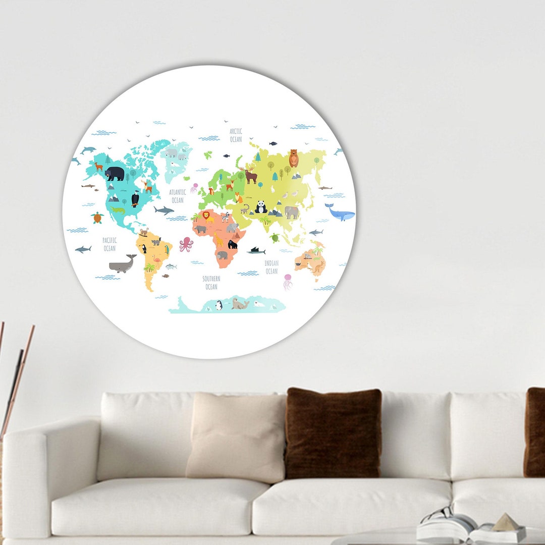 Animal World Map Canvas Art: Kids Educational Decor - Etsy