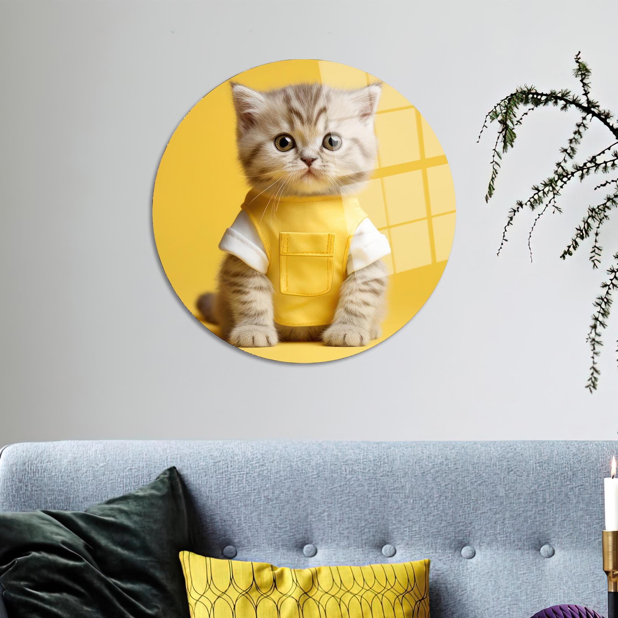 Cute Kitten Wall Art Print in Yellow Outfit, Funny Cat Poster on Cotton ...