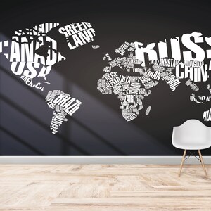 Tapete abziehen und aufkleben, Wand Kunst Dekor, Papercraft 3D, Geschenk für Zuhause, moderne Weltkarte Wand Poster, schwarze Karte Wallpaper, 3D Wand Wandbild