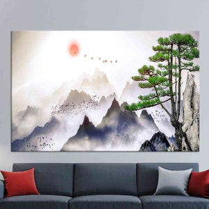 Japanese View Glass Art, Mountain View Wall Decor, Glass Wall Art, Mountain View Glass Wall, Minimalist Wall Art, Living Room Wall Art,