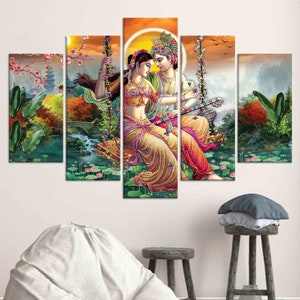 Personalized Gift, Canvas Art, Large Wall Art, Radha Krishna, Hindu Gift, Poster, Hindu Wall Decor, Gift for Him, Room Decor, Large Wall Art SET OF 5 MIX CANVAS