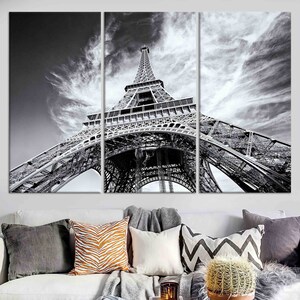 Eiffel Tower Canvas Wall Art: Paris Landscape, Glass Decor SET OF 3 CANVAS