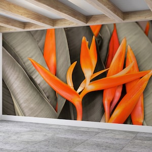 3D Printing Art, Wallpaper Border, Wallpaper Panels, Gift Wallpaper, Leaf Wall Decor, Orange Leaf Wall Decals, Botanical Mural, Trendy Paper