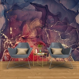 Tapete abziehen und aufkleben, Akzent Wand, Tapete Geschenk, Rote Und Lila Marmor Tapete, 3D Gold Marmor Wand Poster, Alkohol Inl Wandtattoos