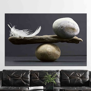 Balance Stone and Feather Tempered Glass Wall Art