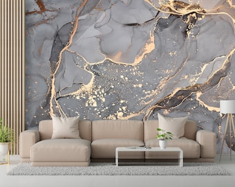 Custom Wall Paper, 3D Printing Art, Paper Crafts, Gift Wallpaper, Gray And Gold Marble Digital Paper, Gray Marble Wall Painting, Luxury Art,