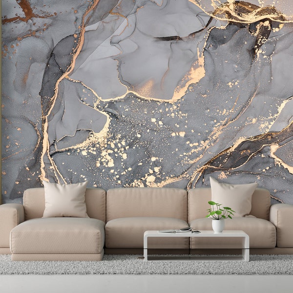 Custom Wall Paper, 3D Printing Art, Paper Crafts, Gift Wallpaper, Gray And Gold Marble Digital Paper, Gray Marble Wall Painting, Luxury Art,