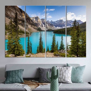 Moraine Lake Canvas Art: Canada Landscape Wall Decor SET OF 4 CANVAS