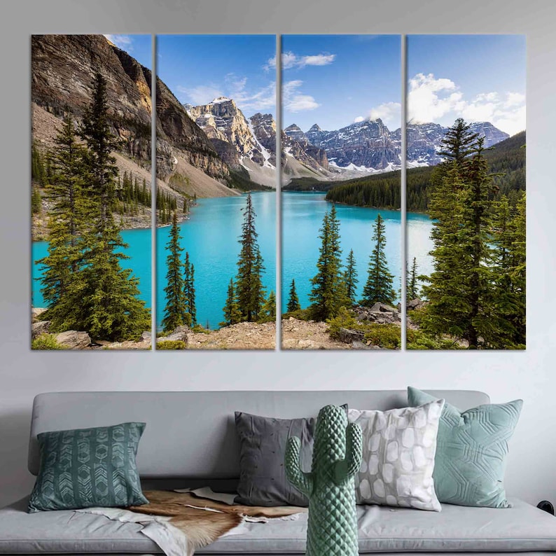 Moraine Lake Canvas Art: Canada Landscape Wall Decor SET OF 4 CANVAS