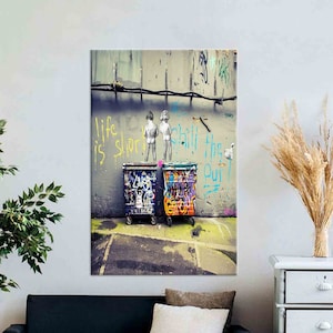 Banksy Boy Canvas Decor, Banksy Peeing Boys 3D Canvas, Street Canvas Gift, Banksy Life is Short Glass Panel, Living Room Canvas, Home Decor,
