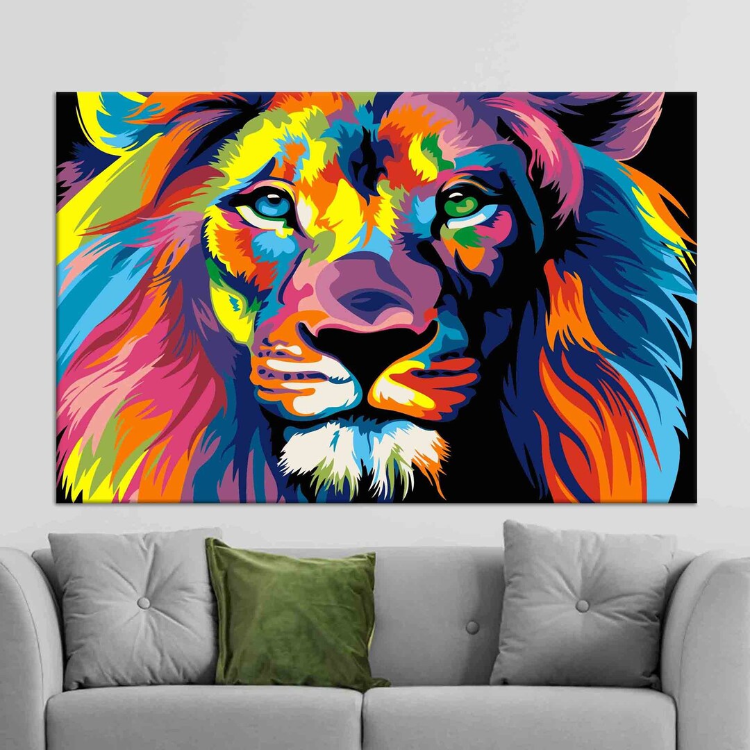 Colorful Lion Canvas Art: Vibrant Pop Art Wall Decor - Etsy