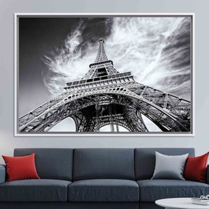 Eiffel Tower Canvas Wall Art: Paris Landscape, Glass Decor WHITE FRAMED CANVAS