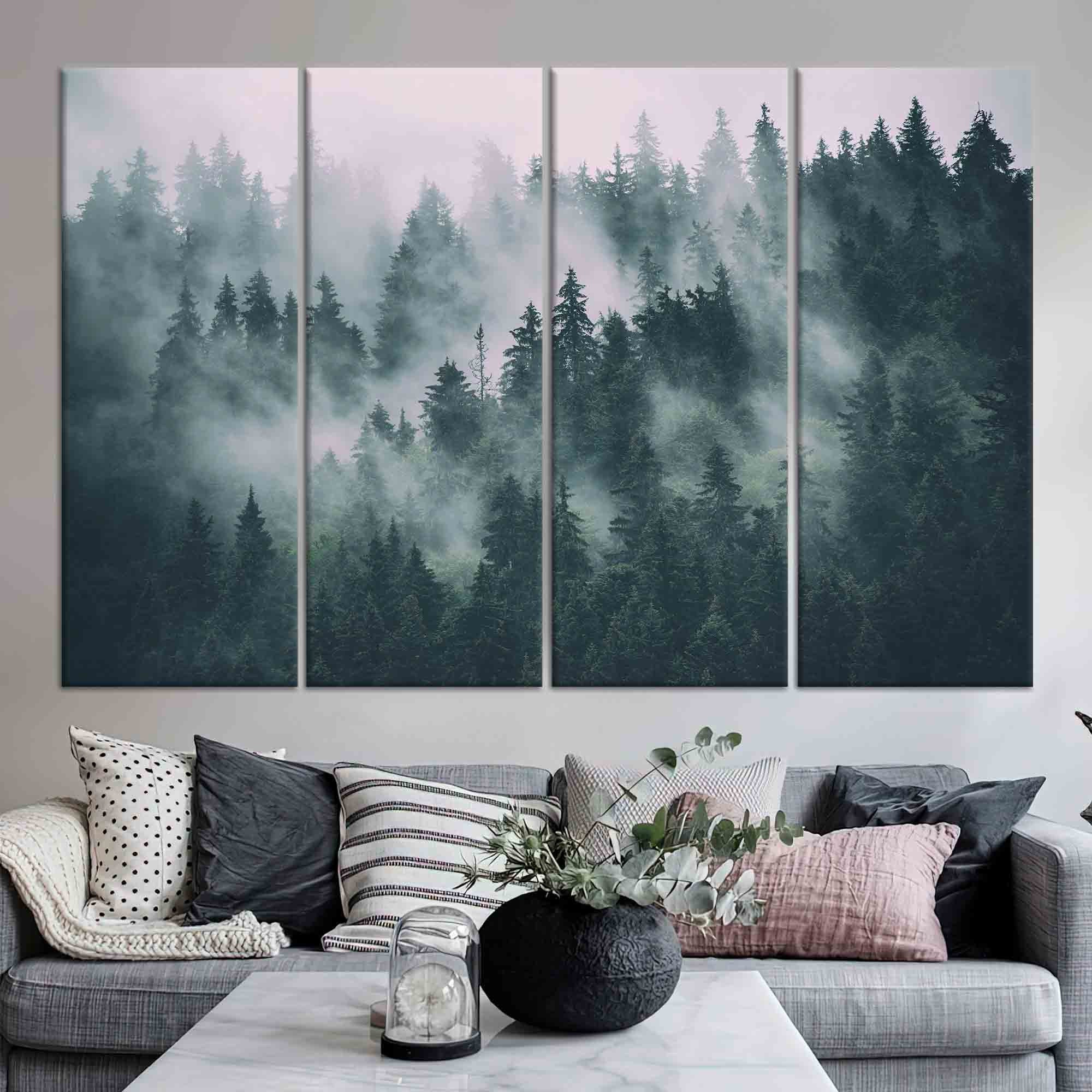 Foggy Pine Forest Canvas Art: Misty Evergreen Woodland Print - Etsy