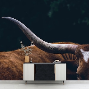 Man Cave Wallpaper, Carta da contatto, Carta da parati in vinile, Regalo per lui, Decalcomanie da muro di bue, Carta digitale Longhorn, Arte carta animale, Carta da parati 3D,