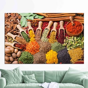 Gewürzmarkt Wandbild, Buntes Küchen Dekor, Food Liebhaber Leinwand Druck, Kulinarisches Wandbild, Geschenk für die Küche