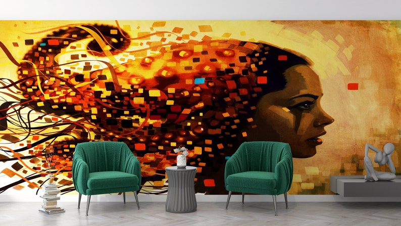 Abstract Woman Wallpaper Mural: Peel and Stick Fabric Wall Decal - Etsy