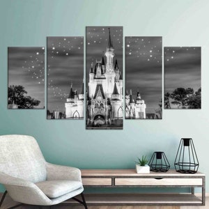 Kids Wall Hanging, Night Landscape Wall Art Decor, Starry Sky Art Wall Decor, Cinderella Castle Art Canvas, Large Canvas Poster, 3D Canvas,