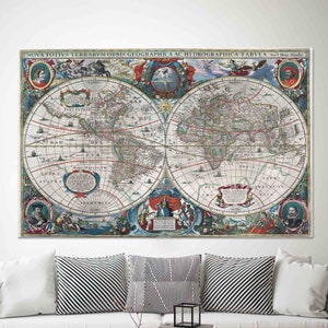 Vintage Map Glass Art Wall Decor, Map Canvas Poster, Old Map Poster, Old World Map Wall Art Decor, Gift For Her Art, Trendy Wall Art, Canvas