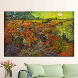 Home Decor, Van Gogh, The Red Vineyard 1888, Glass Wall Art, Personalized Gifts, Wall Art, Framed Canvas, Wall Hangings, Bridesmaid Gift