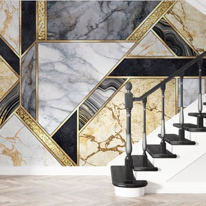 Custom Marble Geometric Wallpaper Mural: Peel and Stick Vinyl Wall Art