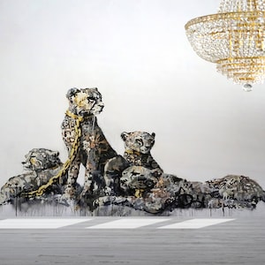 Carta da parati personalizzata, Carta Banksy, Carta da parati 3D, Regalo per lui, Carta da parati Banksy Cheetah, Pittura murale Banksy Leopard, Stampa murale astratta,