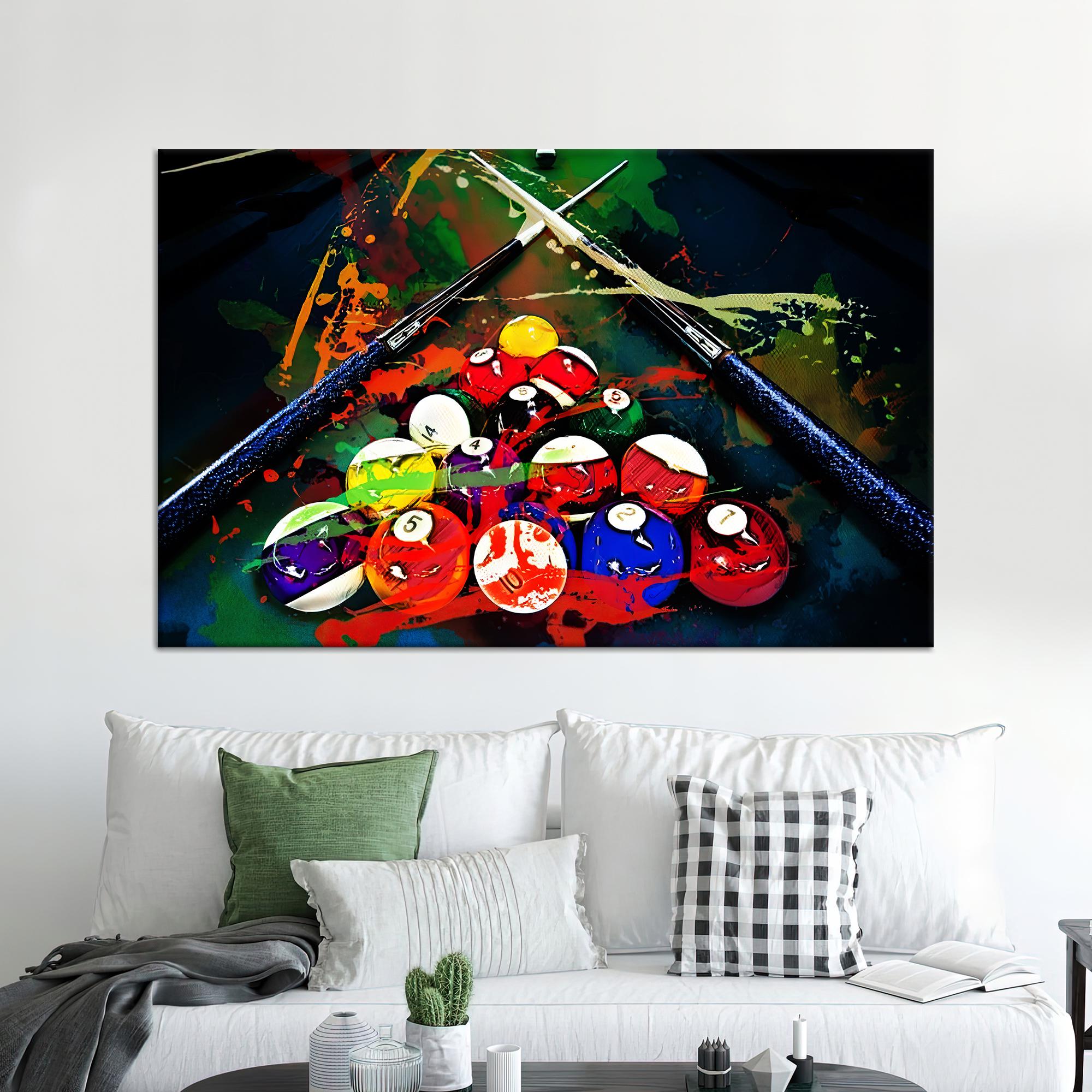 Billiards Tempered Glass Wall Art: Colorful Play Room Decor