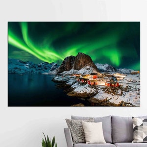 Lofoten Photography Poster, Northern Lights Landscape Glass, Landscape Wall Hanging, Northern Lights Wall Art, Colorful Sky Wall Decor,